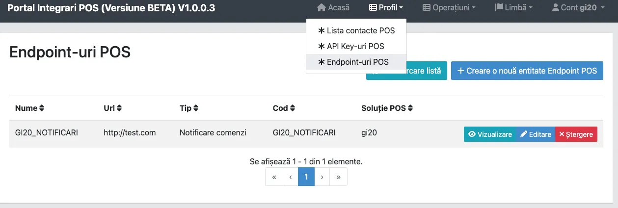 Lista endpoint-urilor POS
