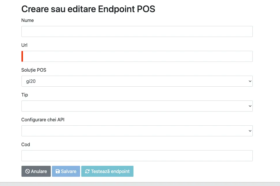 Formularul de creare a unui endpoint