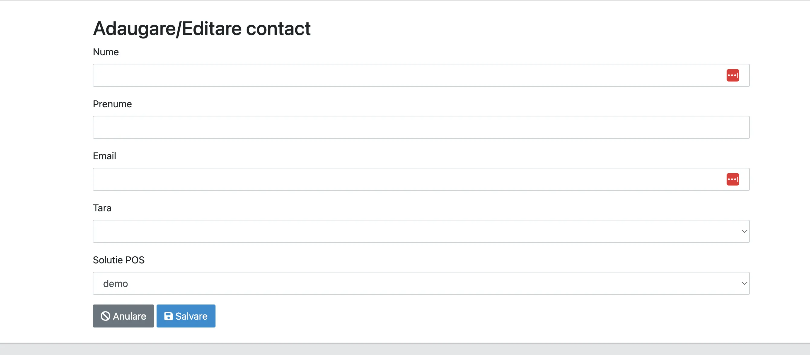 Formularul de adăugare a unui contact